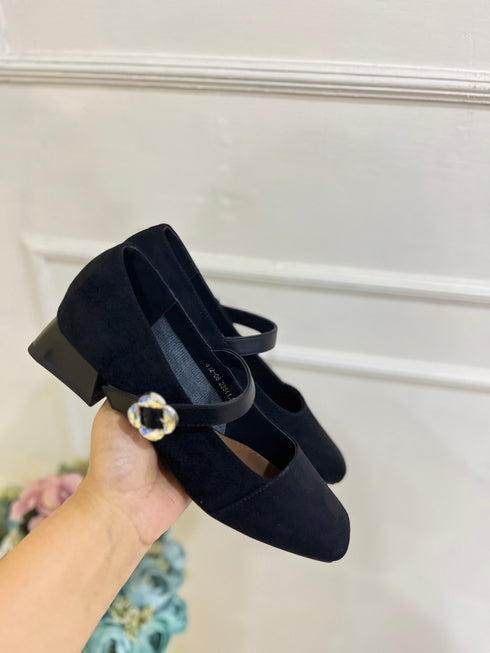 Ladies Casual Close Toe Buckle Low Block Heel